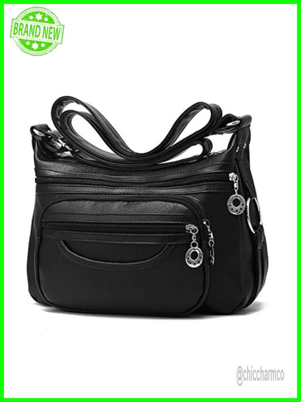 Vegan Leather Crossbody Bag Adjustable Strap Multi Pocket Satchel Purse
